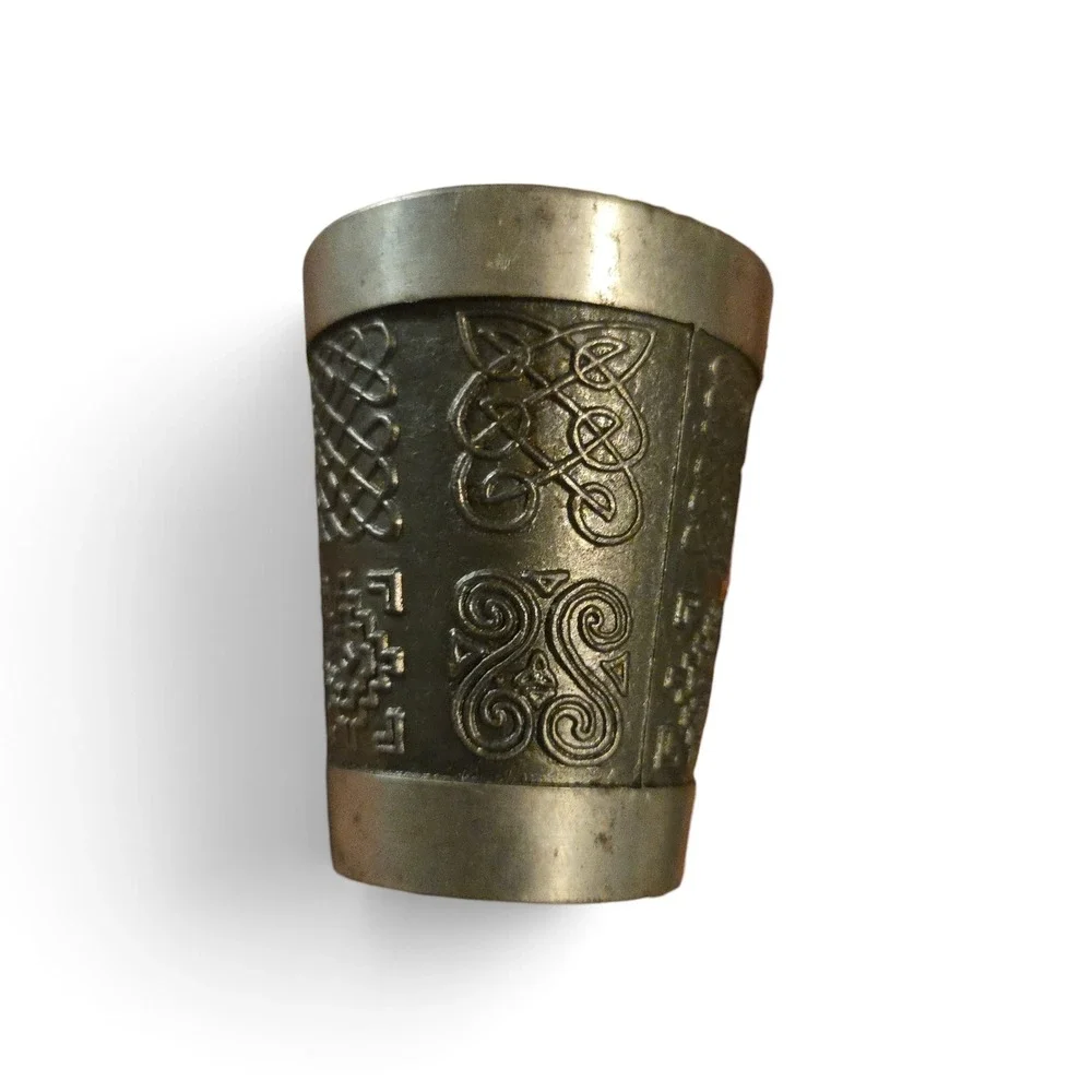 VTG Mullingar Pewter Silver Shot Glass Knotwork Celtic Made In Ireland Pewter